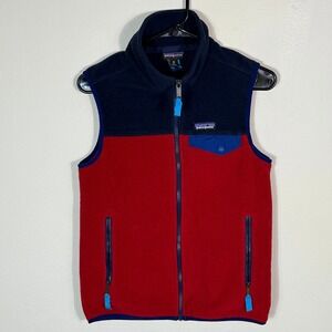 Patagonia Synchilla Fleece‎ Vest Mens XS Red Blue Full Zip Sleeveless Jacket